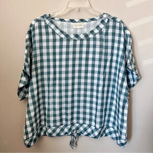 Mellow Day Boxy Short Sleeve Checkered Top Cinch Waist tie size XL